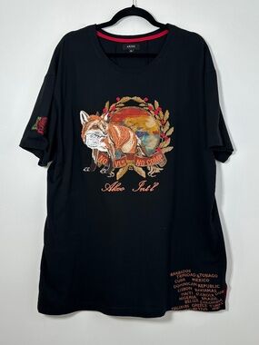 AKOO Men’s XXL Black T-Shirt with Embroidered Fox Design “No VLS No Comp”